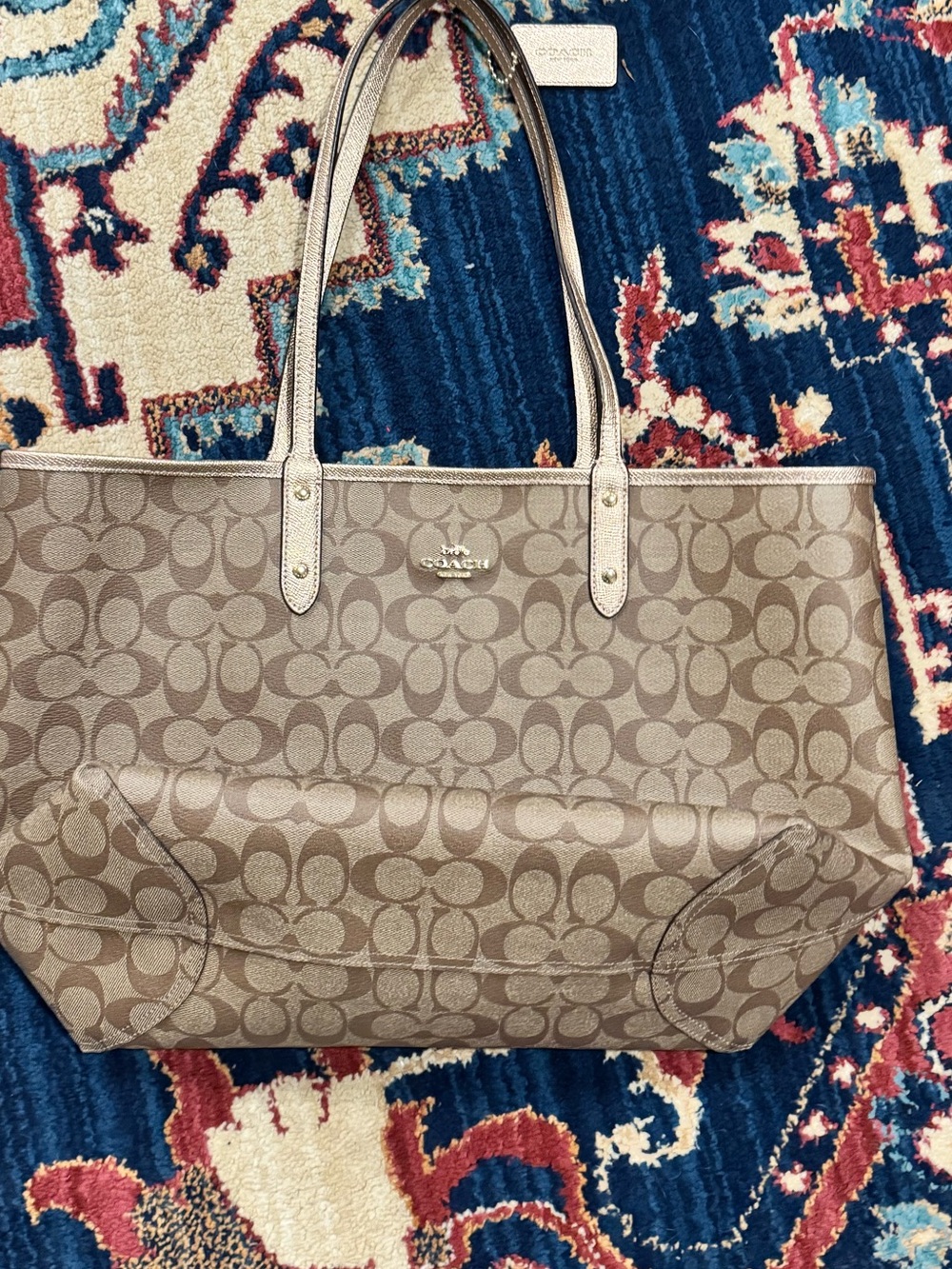 Coach Rose Gold Tan/Chalk Signature Canvas Tote - Picture 2 of 8